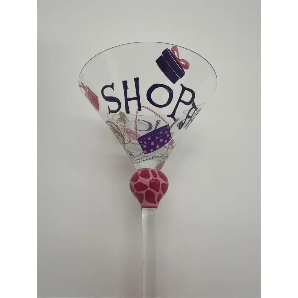 Martini Glass Shopaholic Art Deco Hand Painted Cheetah Print
